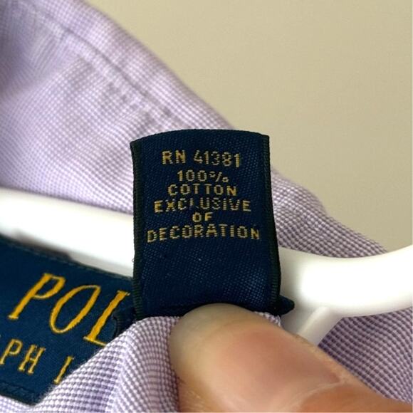 Polo Ralph Lauren Polo Button Down Collar Shirt 100% Cotton Lavender -Size: 15.5 - Picture 6 of 6